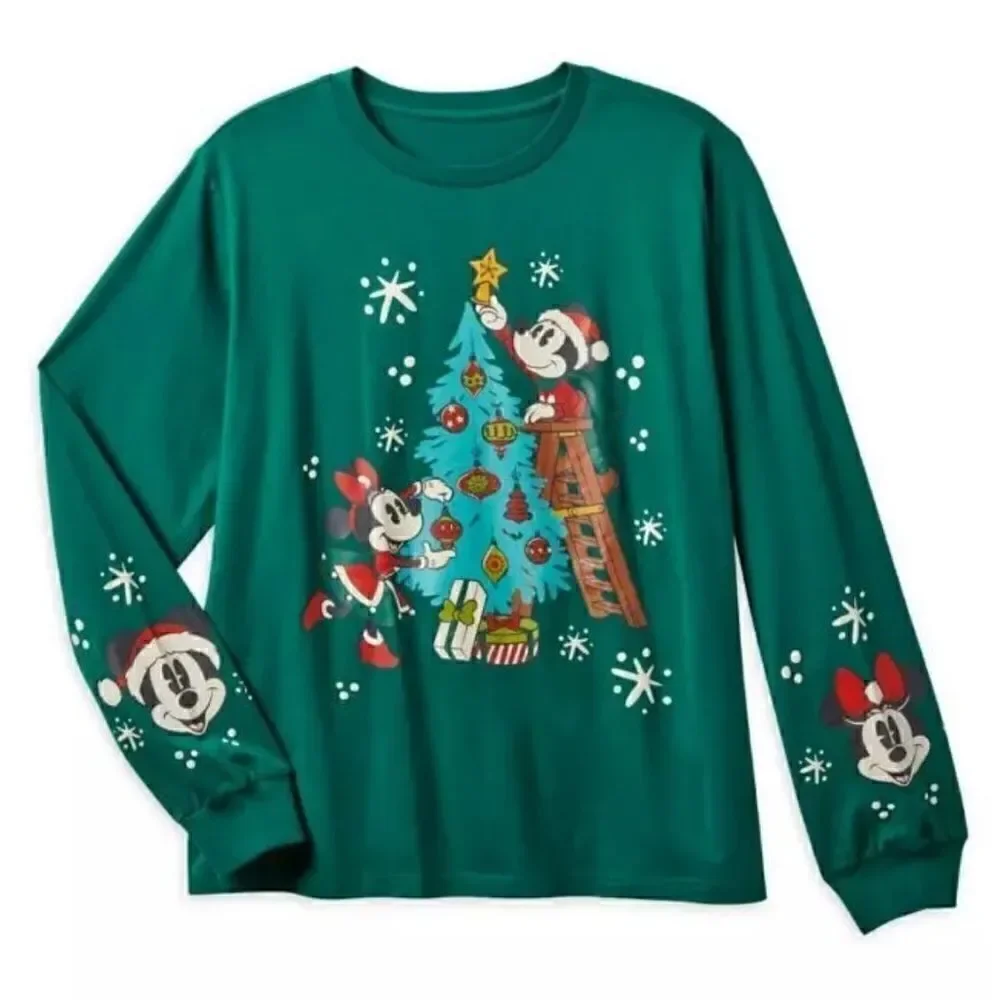 Disney Parks Mickey and Minnie Mouse Holiday Long Sleeve T-Shirt Top